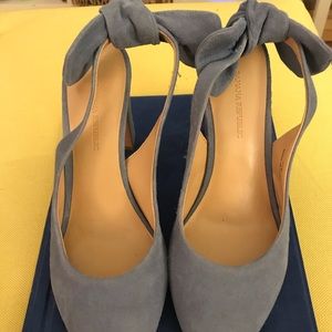 Cute Blue Suede Slingbacks with Bow